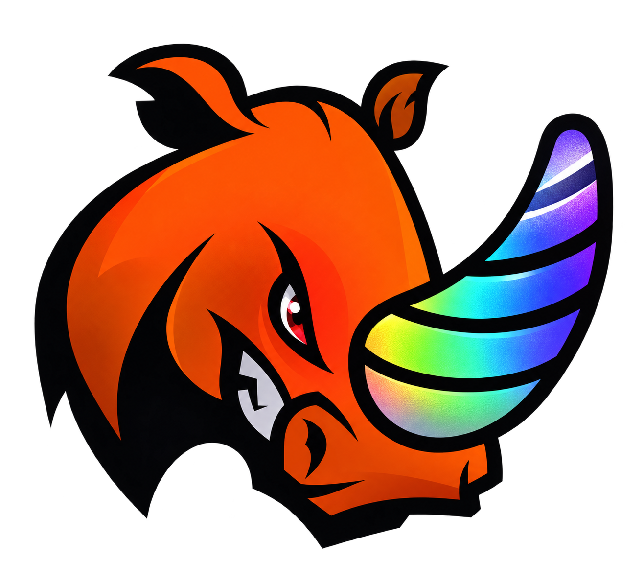 Clean orange UNICORN rhinoceros emblem with holographic horn